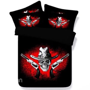 Skull and Gun Digital Printing 5-Piece Black Comforter Sets