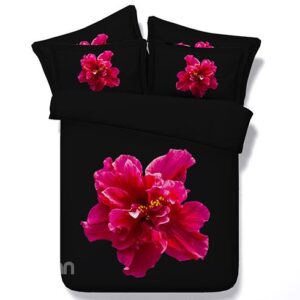 Bright Red Flower with Black Ground 5-Piece Comforter Sets