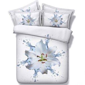 Elegant Dewy Lily Digital Printing White 5-Piece Comforter Sets