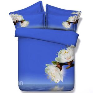 Graceful Pear Blossom Digital Printing Blue 5-Piece Comforter Sets