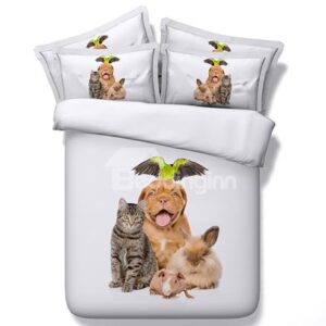 Cute Animals Digital Printing 4-Piece White Duvet Cover Sets