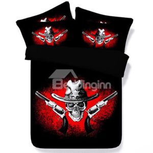 Unique Skull Gun Digital Printing 4-Piece Black Duvet Cover Sets