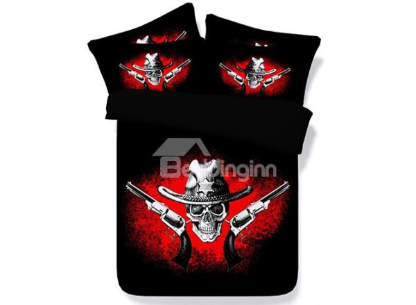 Unique Skull Gun Digital Printing 4-Piece Black Duvet Cover Sets
