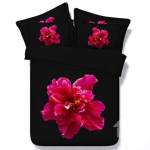 Splendid Red Flower Digital Printing Black 4-Piece Duvet Cover Sets