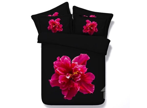 Splendid Red Flower Digital Printing Black 4-Piece Duvet Cover Sets
