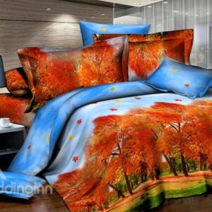 Autumn Forest Scenery Printing 4-Piece Duvet Cover Sets