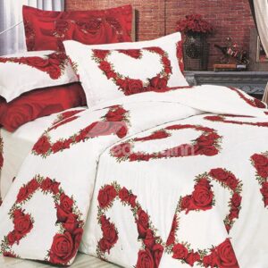Heart Shaped Roses Printing White 4-Piece Duvet Cover Sets