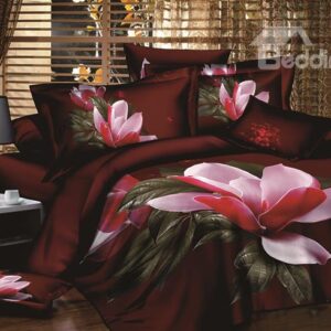 Graceful Magnolia Printing Brown 4-Piece Duvet Cover Sets