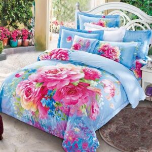 Bright Peonies Printing 100% Cotton 4 Pieces Duvet Cover Sets