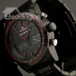 Men's Sport Watch Japanese Quartz Analog-Digital LED Water Resistant Alarm Function Stainless Steel Watch
