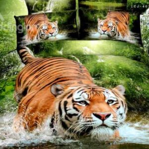 Tiger in Water Printing Cotton Fitted Sheet