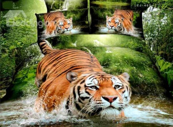Tiger in Water Printing Cotton Fitted Sheet