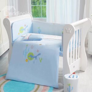 Light Blue Lovely Animals Print 9-Piece Cotton Crib Bedding Sets