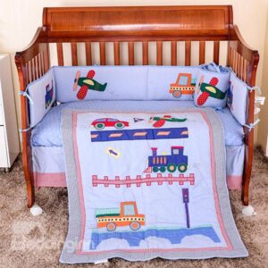 Super Lovely Plane Train and Truck Pattern 8-Piece Crib Bedding Sets