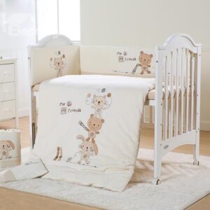 Cute Animals Playing Baseball Pattern 7-Piece Organic Cotton Crib Bedding Sets
