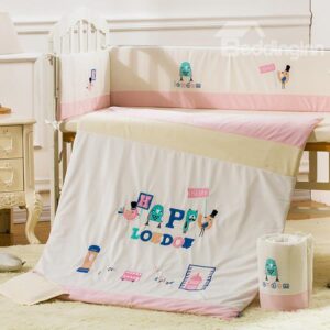 Cute Animals and Letters Pattern 100% Natural Organic Cotton Crib Bedding Set