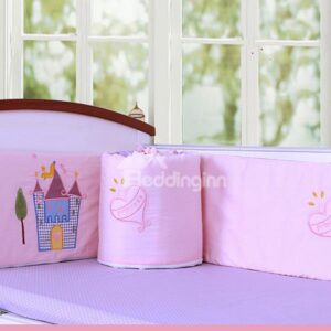 Princess Theme Castle and Heart Shape Pattern Cotton 6-Piece Crib Bedding Set