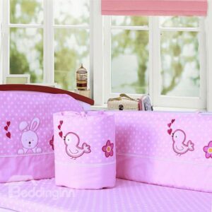 Lovely Rabbit and Bird Pattern Cotton 6-Piece Crib Bedding Set