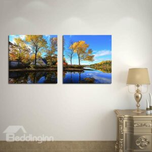 Picturesque Natural Scenery Lake and Trees 2-Panel Canvas Wall Art Prints