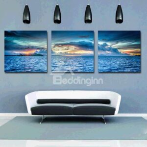 Fantastic Sunset in Sea on the Horizon 3-Panel Canvas Wall Art Prints