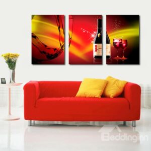 Creative Dining Room Decoration Wine and Glasses 3-Panel Canvas Wall Art Prints