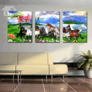 Amazing Horses in the Field 3-Panel Canvas Wall Art Prints