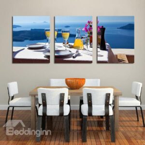 Wonderful Dining at the Seaside 3-Panel Canvas Wall Art Prints