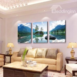 Wonderful Natural Scenery Lake and Mountains 3-Panel Canvas Wall Art Prints