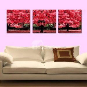 Marvelous Giant Red Leaf Tree 3-Panel Canvas Wall Art Prints