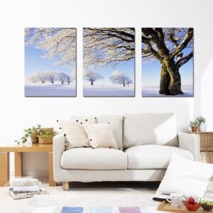 Unique Snow Covered Tree in Winter 3-Panel Canvas Wall Art Prints