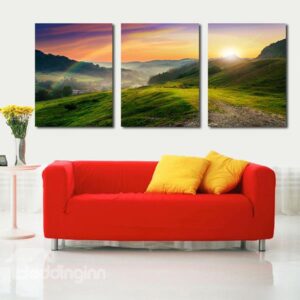 Gorgeous Sunrise in Green Mountains 3-Panel Canvas Wall Art Prints