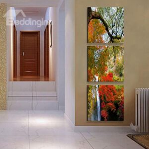 Wonderful Small Waterfall in Forest 3-Panel Canvas Wall Art Prints