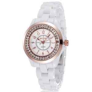 Women's Diamante Rose Case Ceramic Bracelet Watch