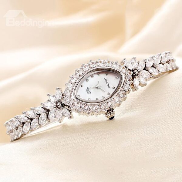 Women's Elegant Oval Diamante Case Leaf Shape Bracelet Watch