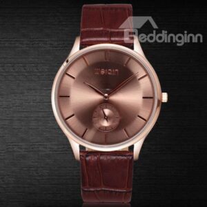 Men's Fashion Ultra-Thin 5 ATM Steel Case with Leather Band Business Watch