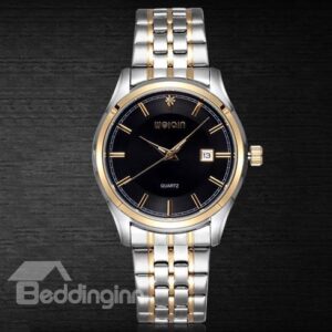 Men's Simple Gold Diamante Dial Folding Clasp Calendar Business Watch