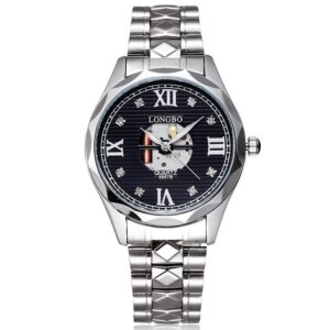 Men's Roman Numeral Diamante Skeleton Dial Dress Watch
