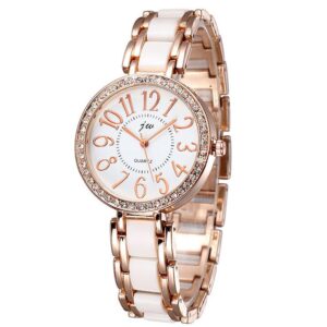 Women's Big Roman Numeral Dial Diamante Case Bracelet Watch