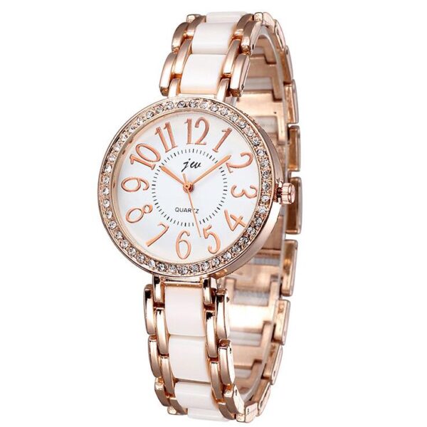 Women's Big Roman Numeral Dial Diamante Case Bracelet Watch