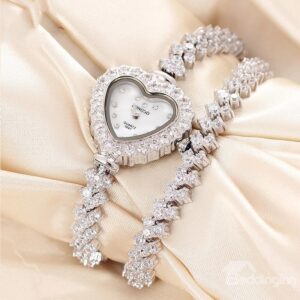 Women's Fashion Heart Shap Sapphire Mirror Diamante Dial Watch
