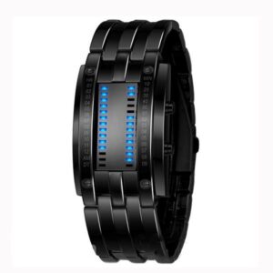 Men's Watch Blue LED Digit Display Steel Band Waterproof
