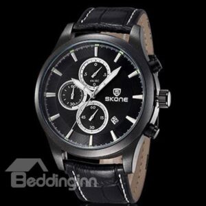 Men's Fashion Calendar Leather Band Watch