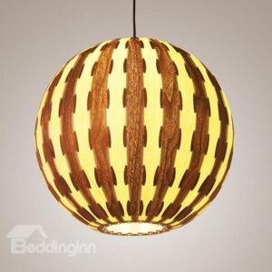 Amazing Round Ball Shape Decorative Stripe Pattern Wood Pendant Light