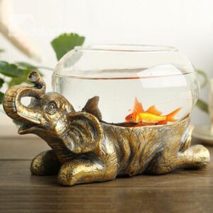 Unique Resin Elephant Design Base Glass Flower Pot/Fish Bowl