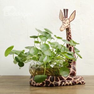 Unique Resin Giraffe Design Base Glass Flower Pot/Fish Bowl