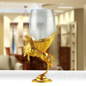 Fabulous Gold-Plated Horse Design Crystal Glass Wine Glass